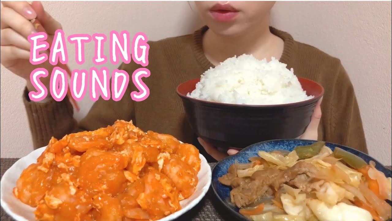 《Eating sounds》ご飯3合!エビチリ!肉野菜炒め!Rice!Shrimp with chili sauce!Stir fried pork and vegetables!