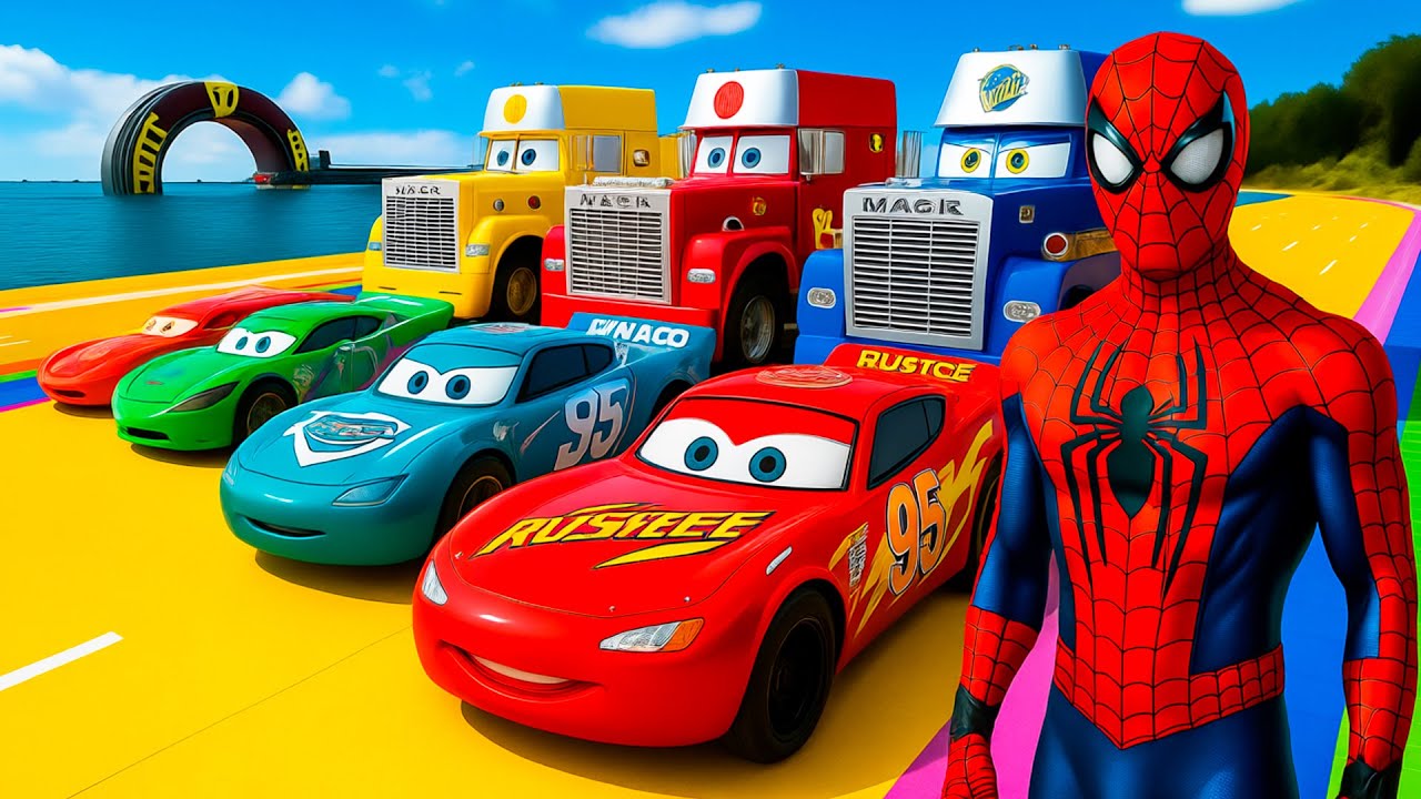 Spider-Man McQueen CARS vs Giant Ramp Challenge! Iron Man, Hulk & Sonic Cars 3 Toy Stunts GTA 5