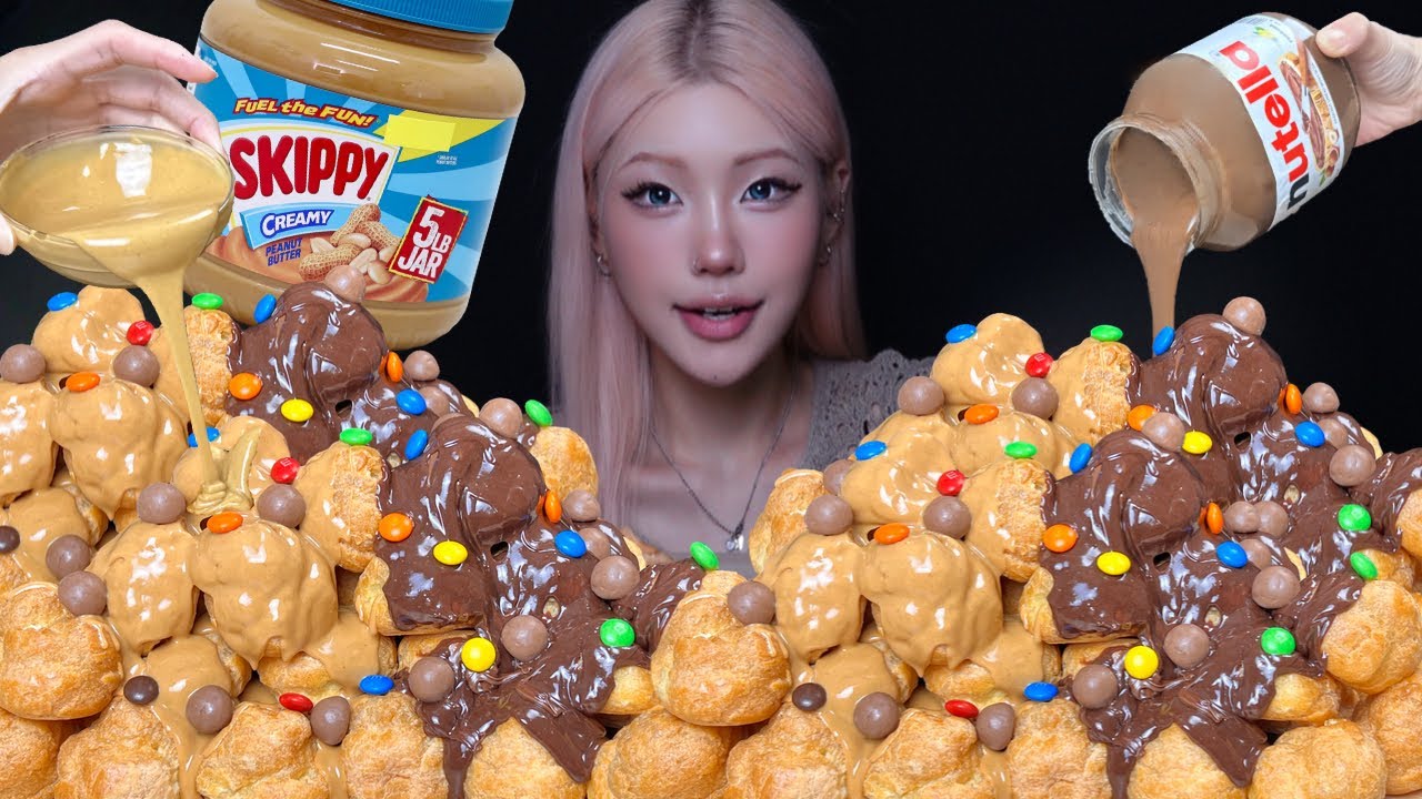 누텔라 땅콩버터 범벅 프로피테롤...🍫🥜꾸덕+달달함 초과 먹방 NUTELLA CHOCOLATE + PEANUT BUTTER PROFITEROLES MUKBANG ASMR