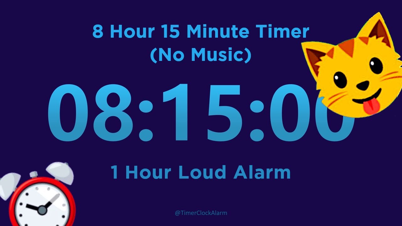 8 Hour 15 minute Timer Countdown (No Music) + 1 Hour Loud Alarm