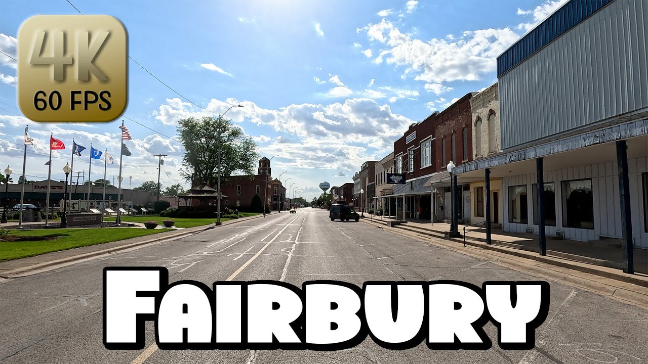 Driving Around Small Town Fairbury, Illinois in 4k Video