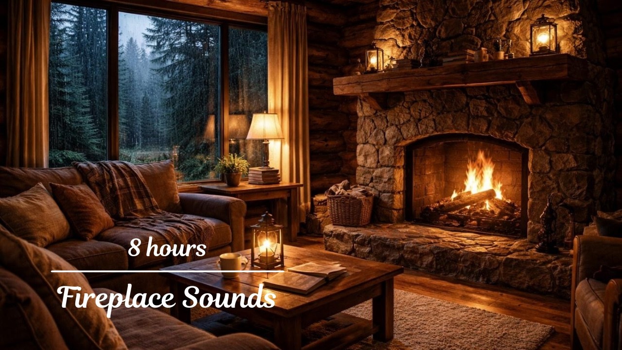 Cozy Cabin Fireplace 8 Hours | Fire Sounds for Sleep, Study & Deep Focus -Black Screen After 2 Hours