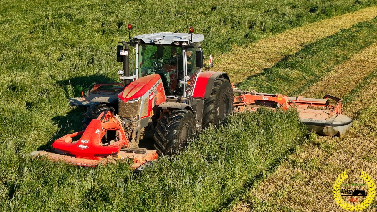 Massey Ferguson 8S 285 mit Kuhn Mähkombi | Schwad Mähen | GPS Mähen