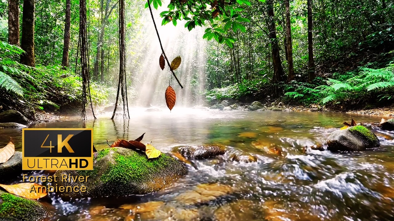 Peaceful River Flow in Deep Forest 🌿 3 Hour Nature Sounds | 4K UHD