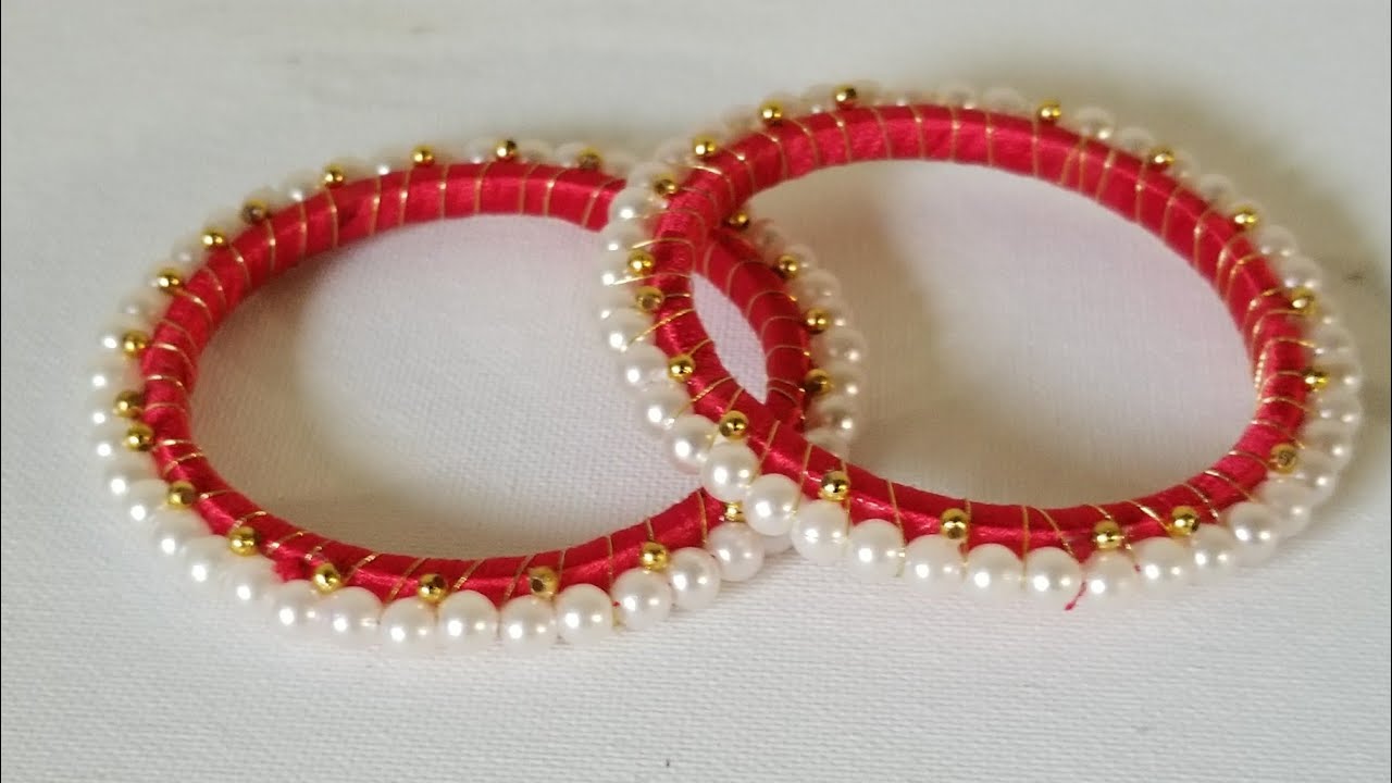 How To Make Silk Thread Designer Bangles||Silk Thread Fancy Pearl Bangles