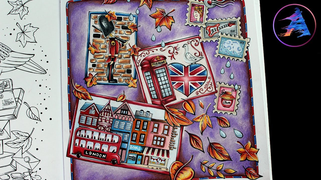 Coloring postcards: British red telephone box, London bus | MEINE REISE DURCH EUROPA by Rita Berman