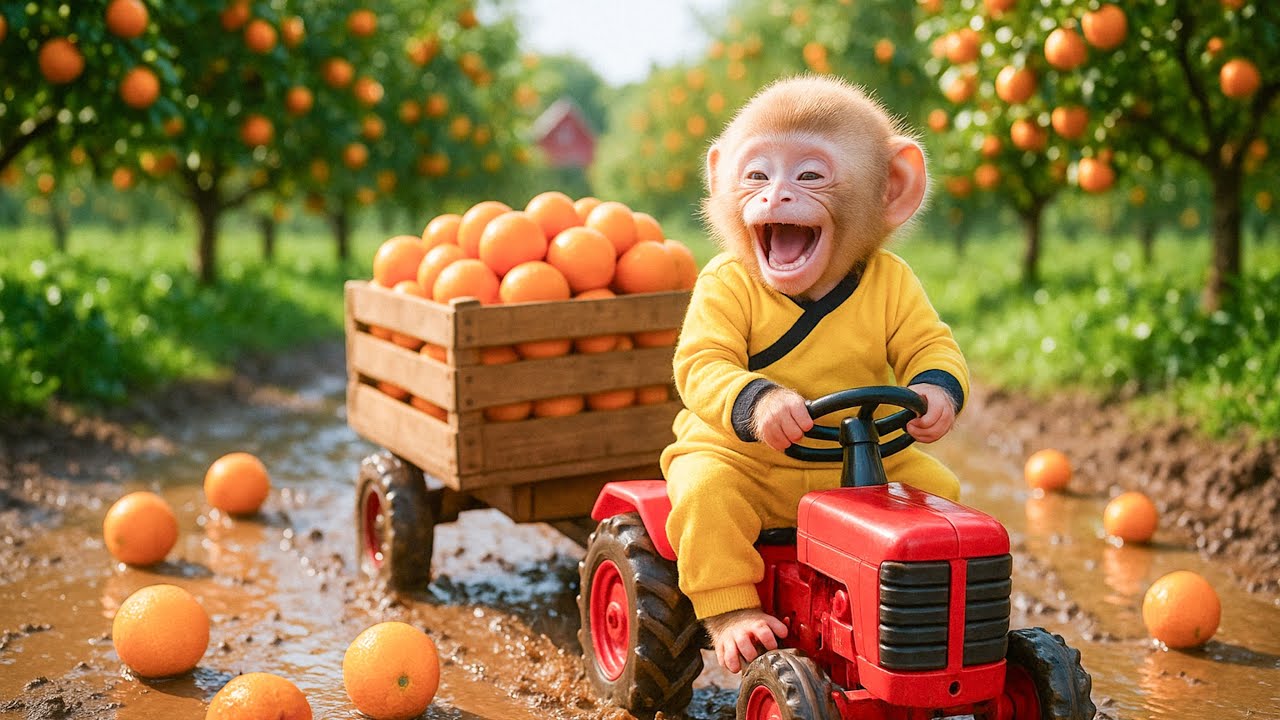 Monkey Drives Tractor to Harvest Ripe Oranges! &ndash; Monkey Farm Work | WiWi Monkey Adventure