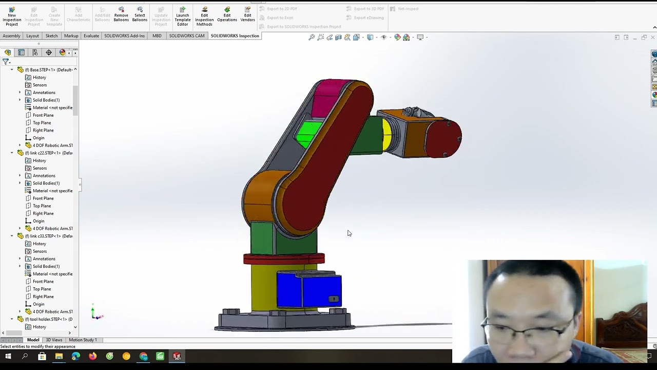 Robot design with 4 degrees of freedom with SolidWorks Software