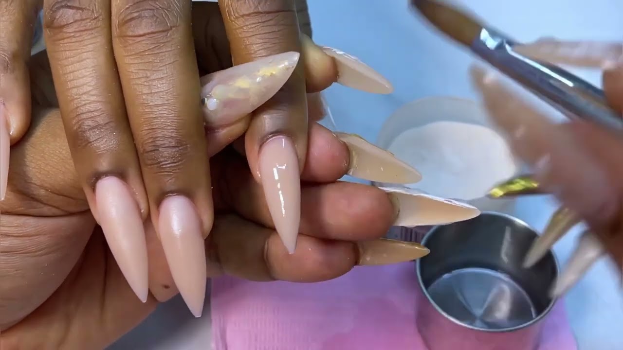 How to shape Stiletto Nails For Beginners | Prep, Acrylic application and Filing 💯