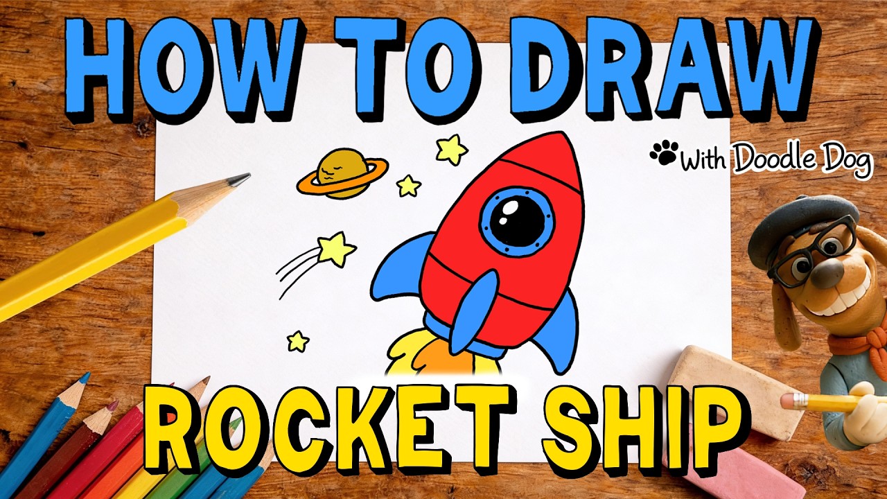 How to Draw a Rocket Ship – Easy Drawing for Kids | Doodle Dog