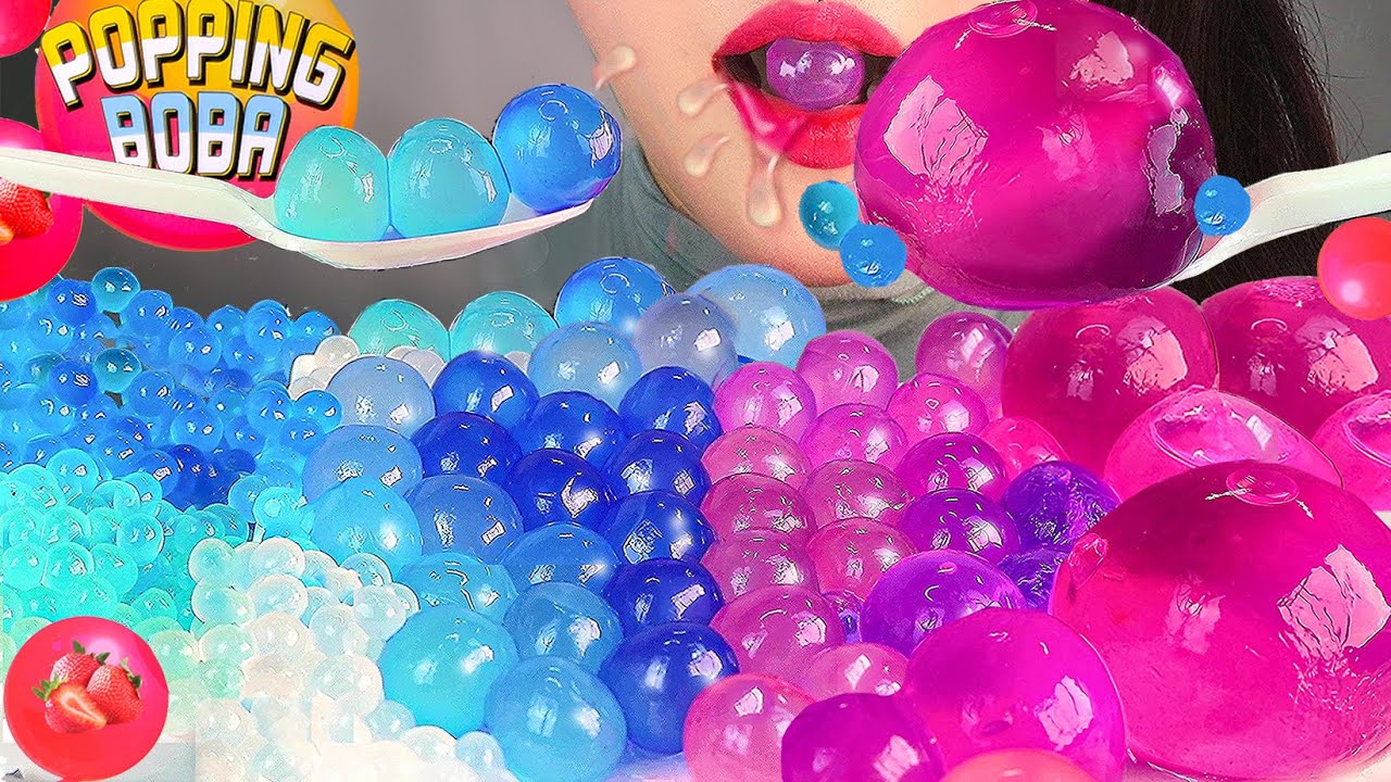 ASMR гигантский Popping Boba 3 типа, Tok Tok выскакивает из моего рта ~ ♥ MUKBANG, ест звуки