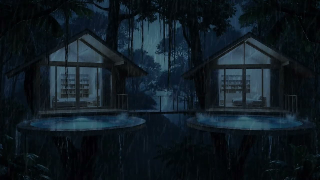 Fall Asleep Instantly 🌧️ Twin Luxury Treehouses in a Violent Jungle Rainstorm at Night