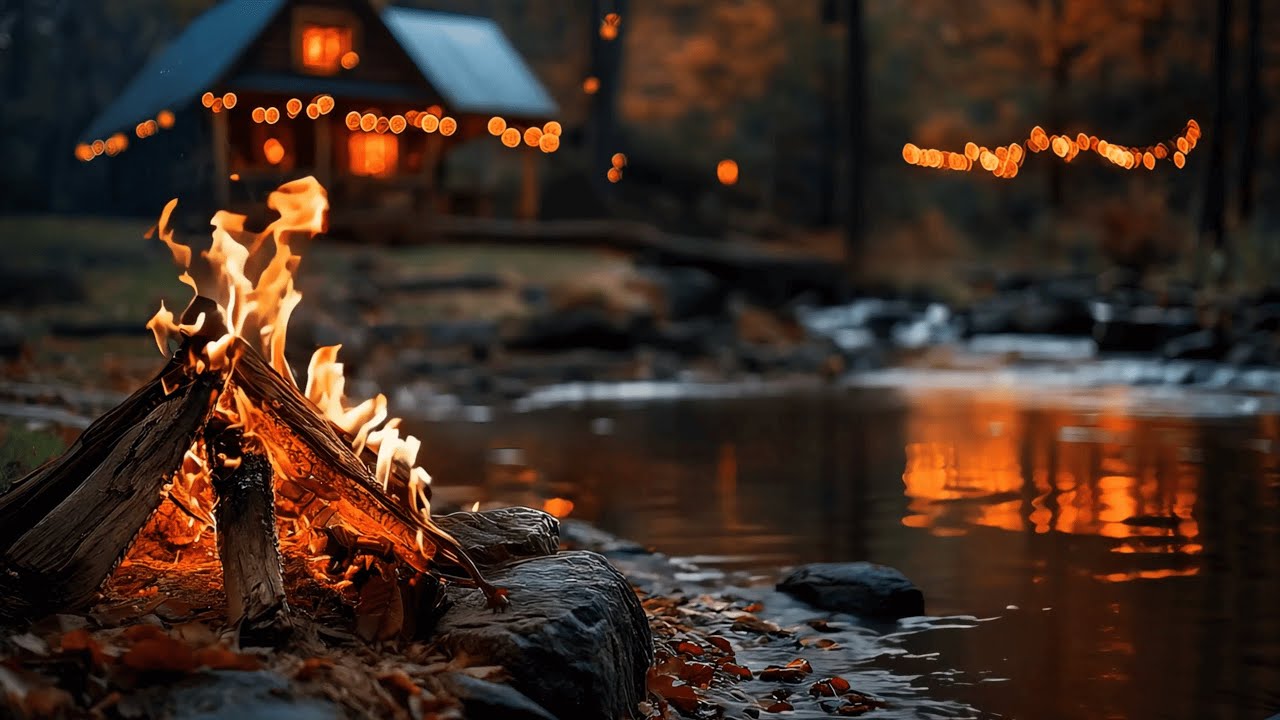 Peaceful Autumn Forest 🌲🔥 Crackling Campfire & River Sounds ASMR for Sleep, Study & Relaxation