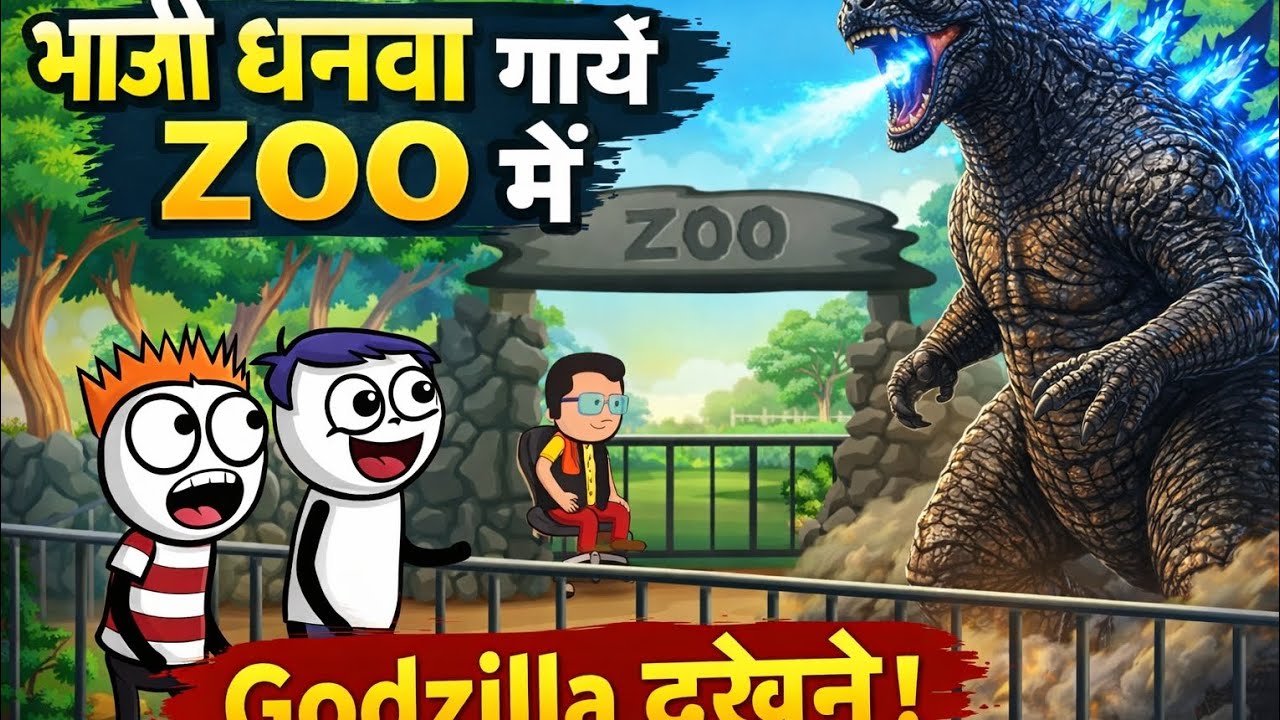 भाजी धनवा गए Zoo में Godzilla देखने। #hindicartoon #comedy #bhaji #cartoon #hindistories #trending 