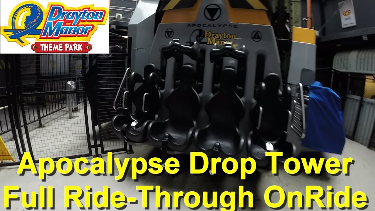 Apocalypse Sit Down Drop Tower - Full Ride-Through OnRide + Wartebereich - Drayton Manor Theme Park