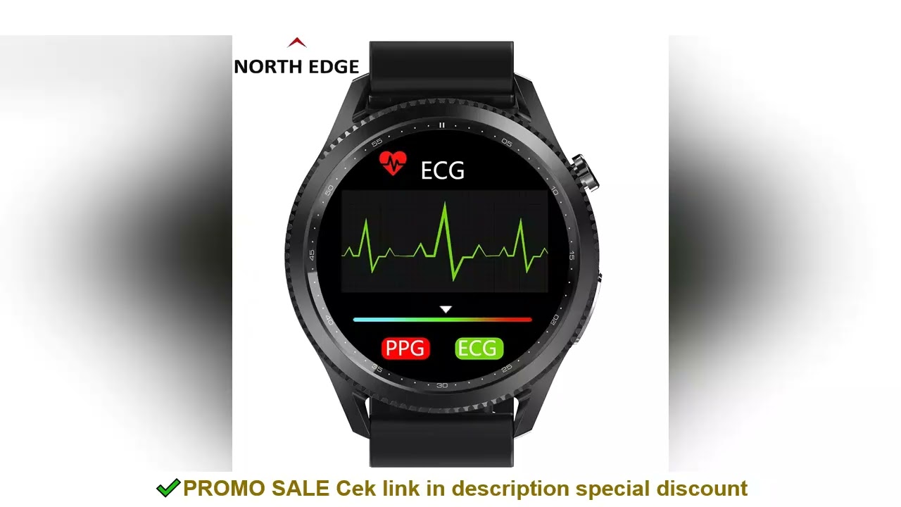 NORTH EDGE ECG Smart Watch Men IP68 Tempearture Blood Oxygen Pressure Sports Fitness Tracker Watches