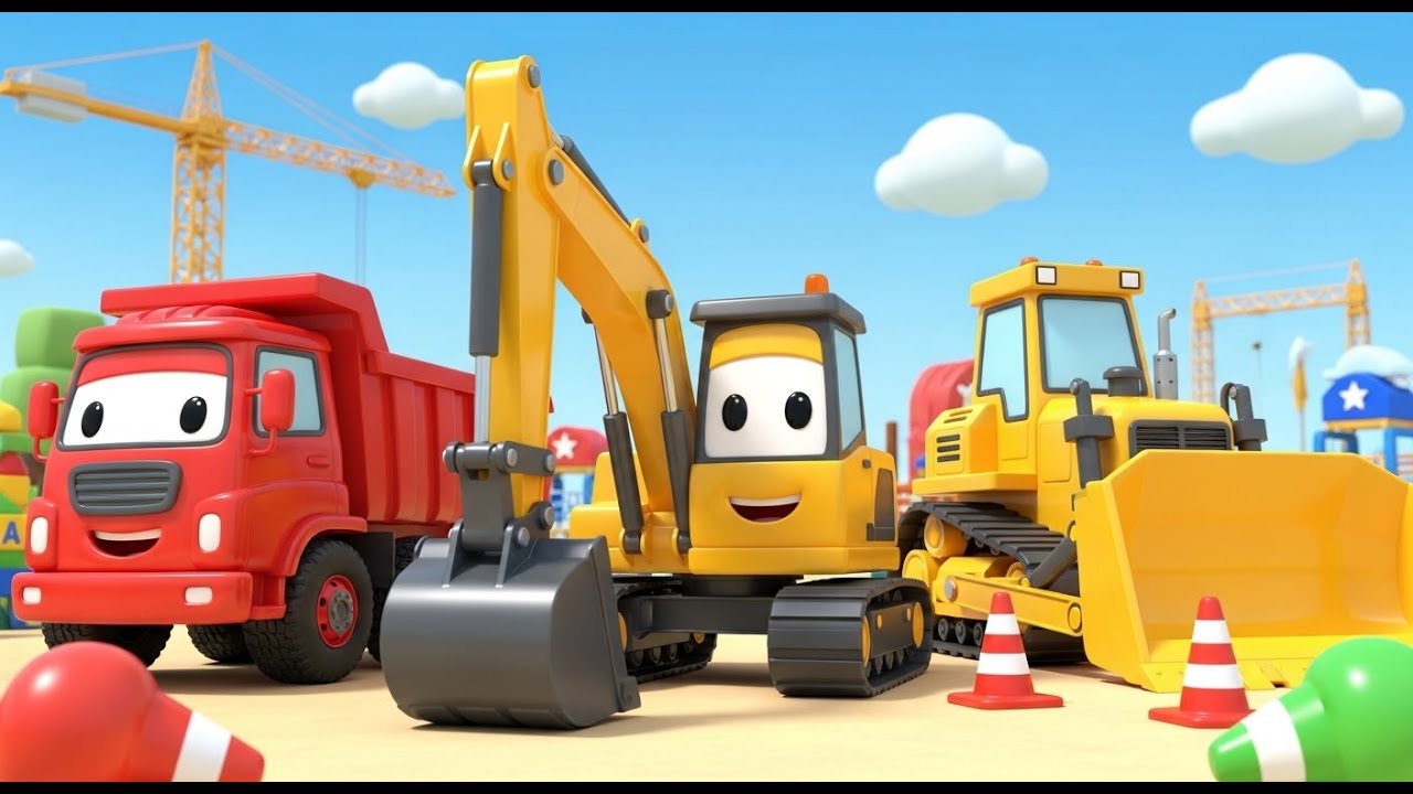 The Wheels on the Excavator Go Round and Round | Dump Truck & Bulldozer Fun