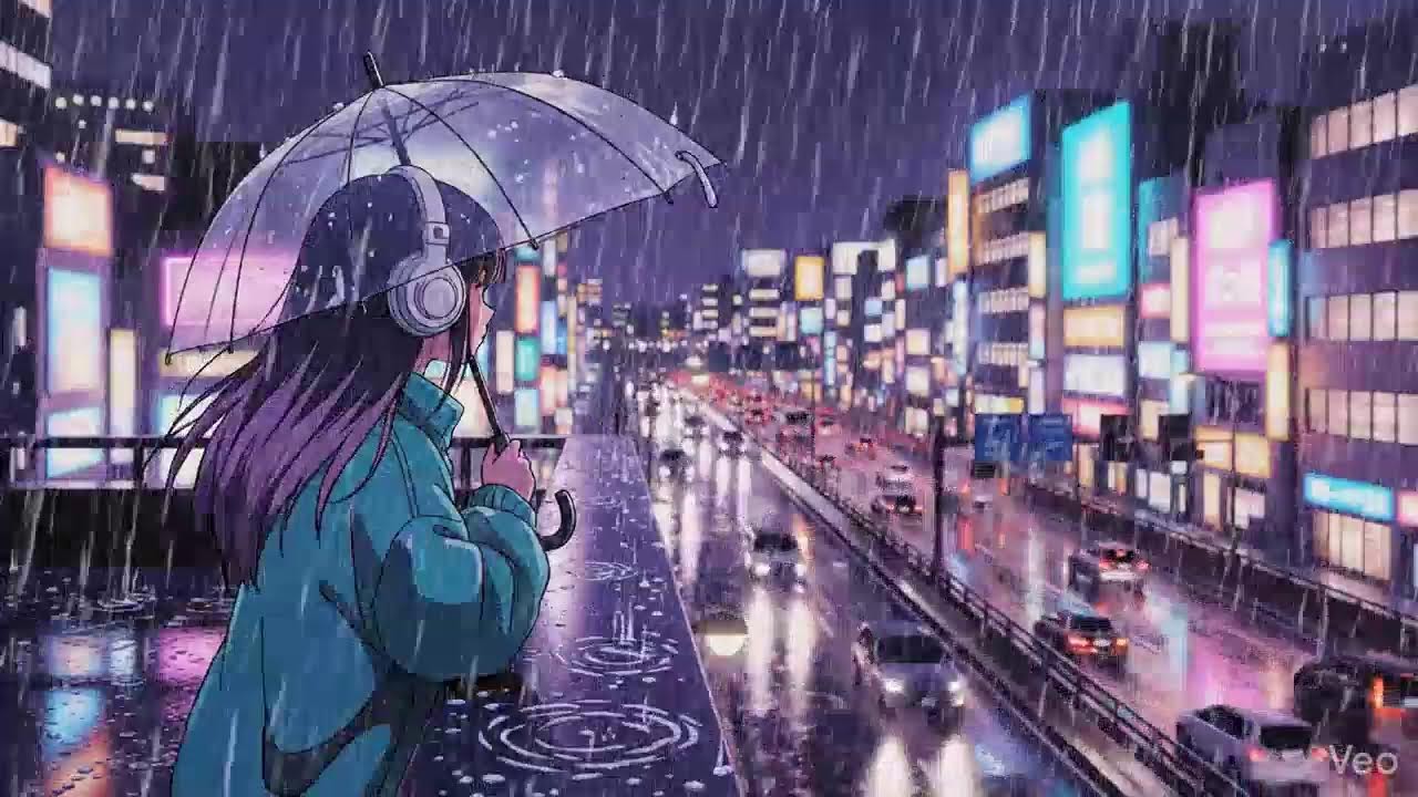 Calm Rainy Night 🌧️ Lofi Chillhop in Japanese Neon City