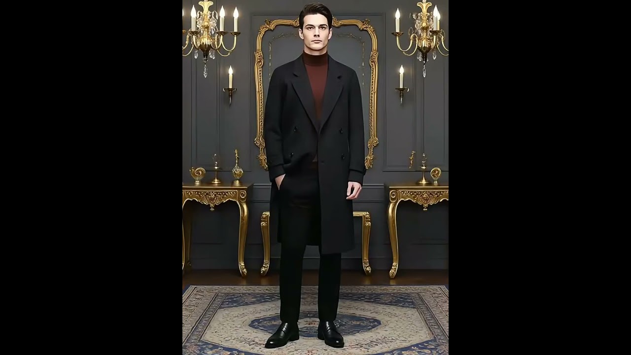 Classic British Style Men Double Breasted Cashmere Ovecoat Timeless Black Coffee Wool Coat Gentlemen