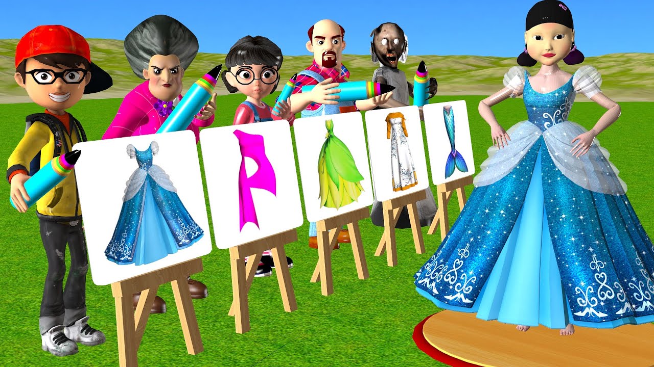Squid Game vs Scary Teacher 3D Drawing Squid Girl Long Dress Nice or Error 5 Times Challenge