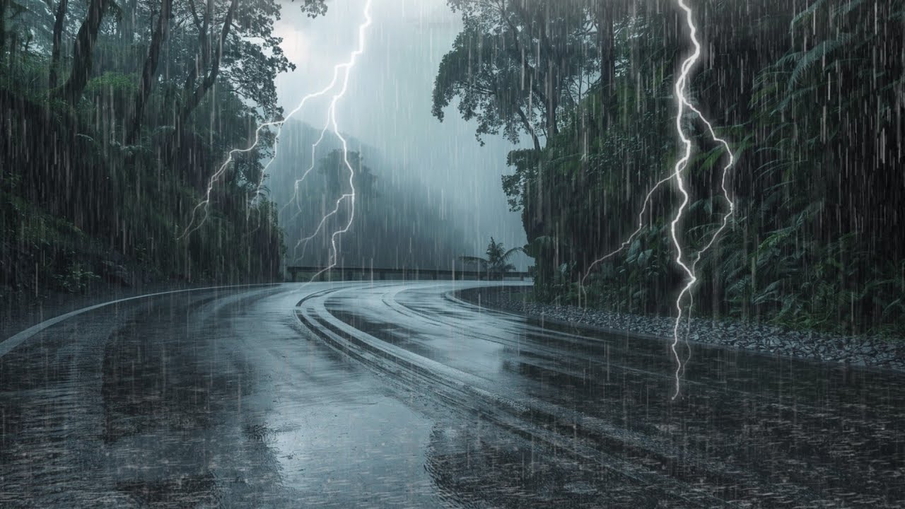Rain Noises for Sleep | Heavy Rain on the Dark Forest Road to Clear Your Mind & Reduce Anxiety