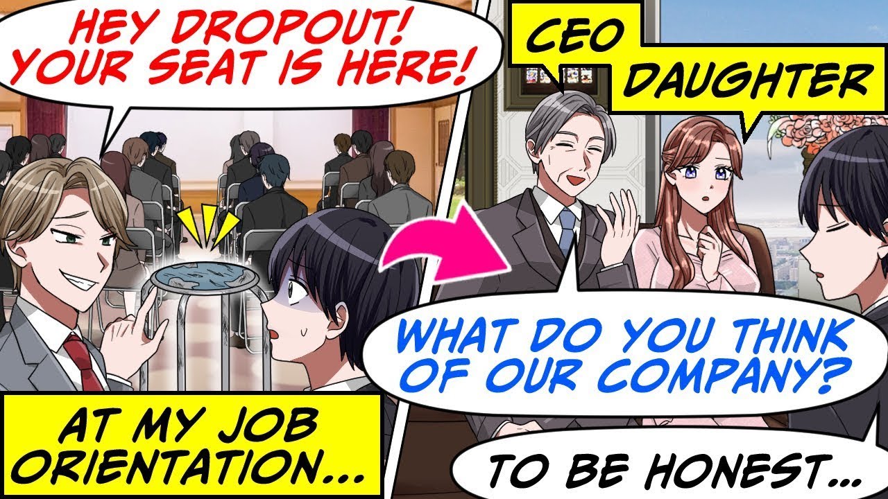 At My Dream Job’s Orientation, My Boss Humiliated Me for Being a Dropout! But…[RomCom Manga Dub]