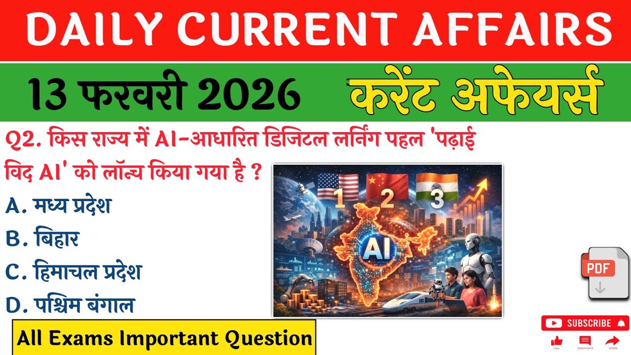 Daily Current Affairs| 13 Feburay Current Affairs| NTPC|SSC|Police|All Exam #currentaffairs