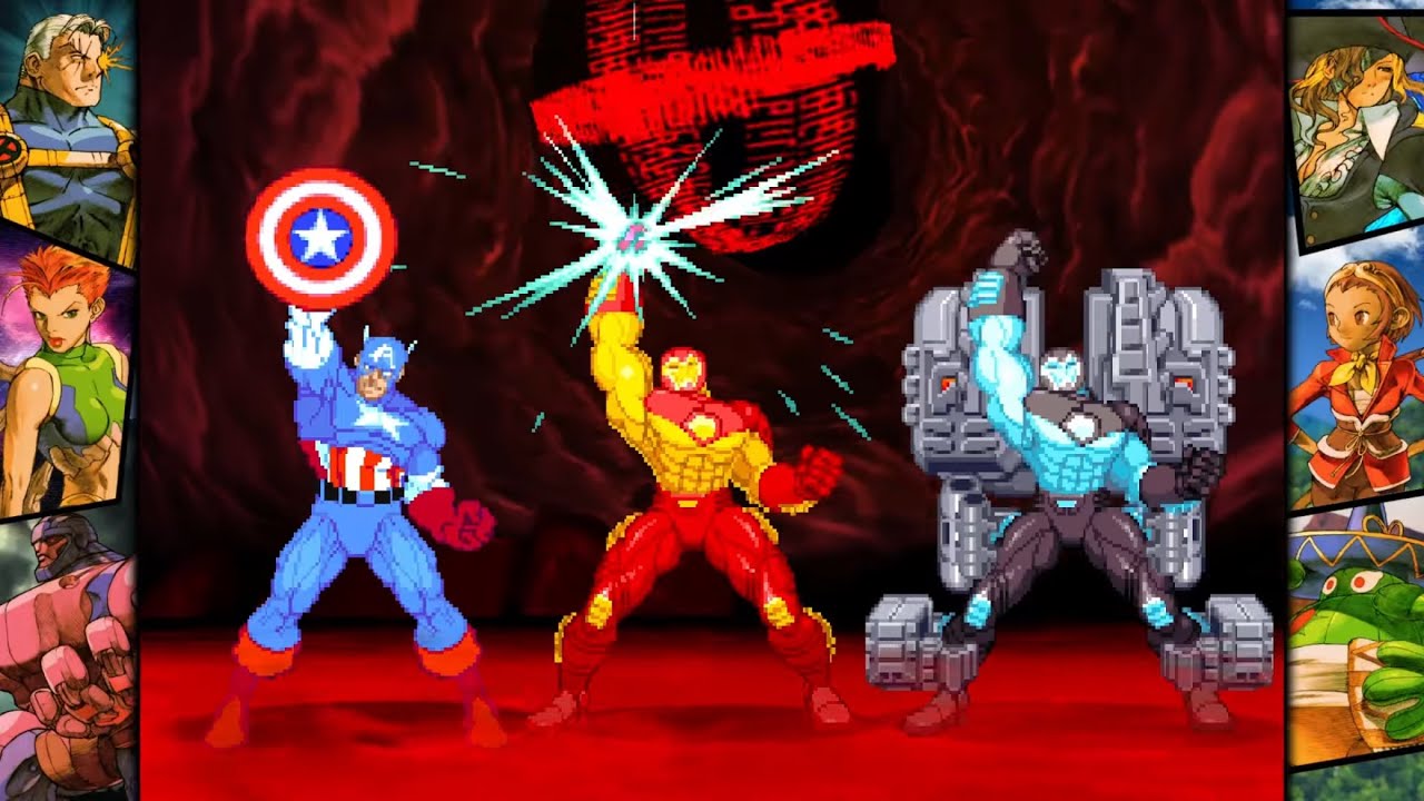 Marvel vs Capcom 2: War Machine, Iron Man, and Captain America arcade playthrough 