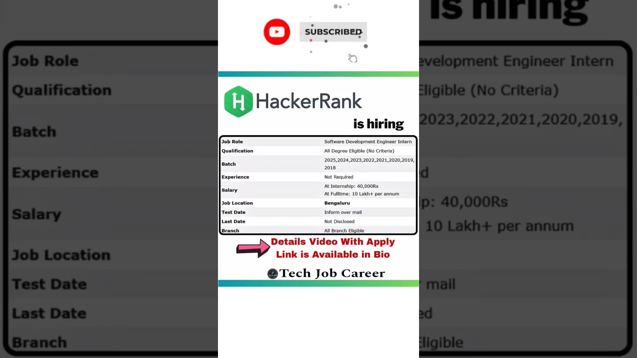 HackerRank has announced their off campus internship and full time role for freshers. #jobs #shorts