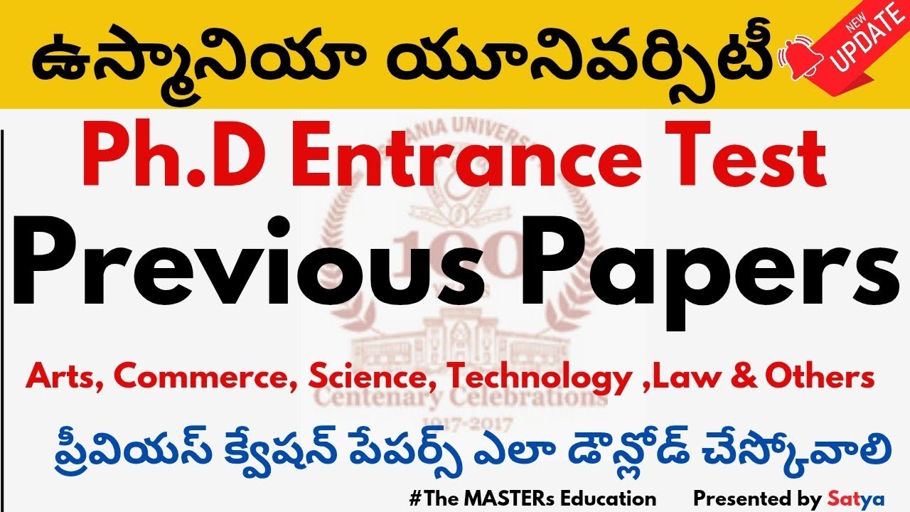 OSMANIA UNIVERSITY PHD ENTRANCE PREVIOUS QUESTION PAPERS OU PHD EXAM PAPER PDF SATYA