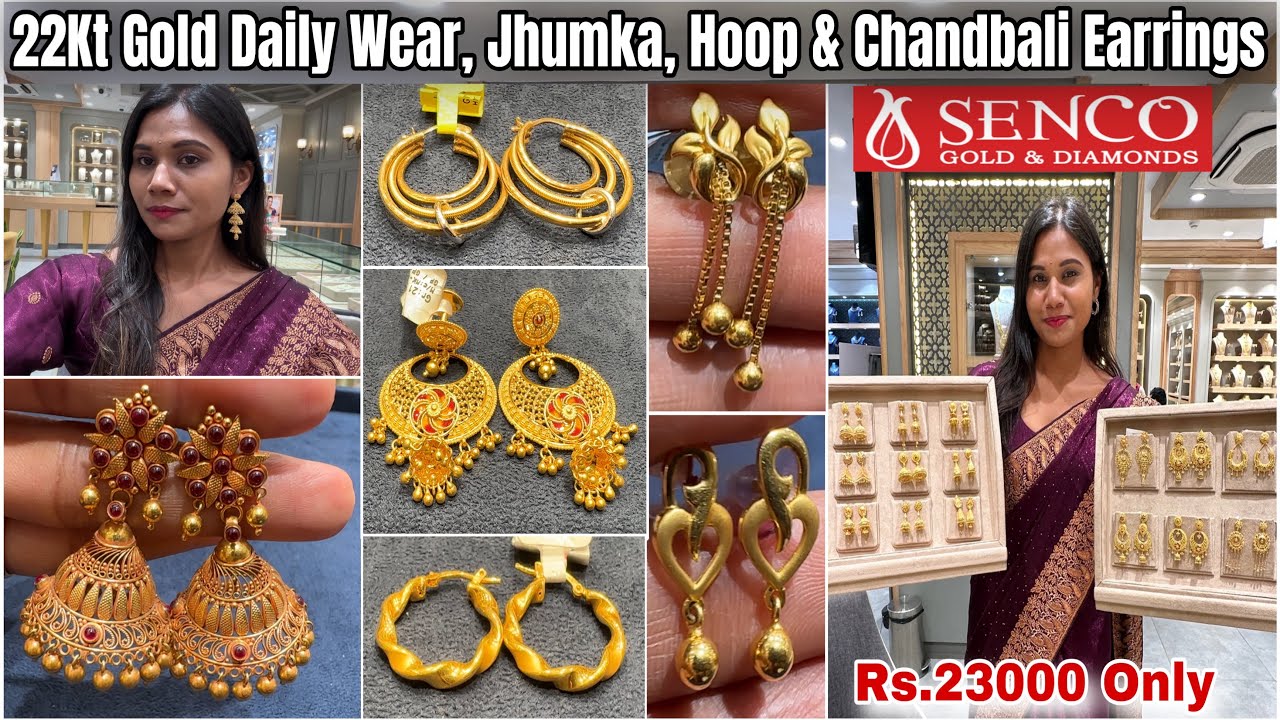 1.97Gm Starts😍Senco Gold Earrings Designs All Varieties|Light Weight Gold Earrings Design With Price