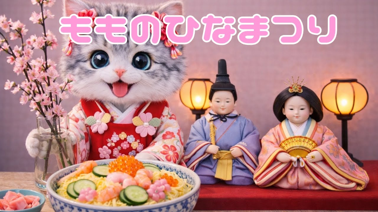 【ゆるふわ猫】お雛様よりももが主役❣️可愛いももを見に来てにゃ🐾【もものひな祭り🎎】
