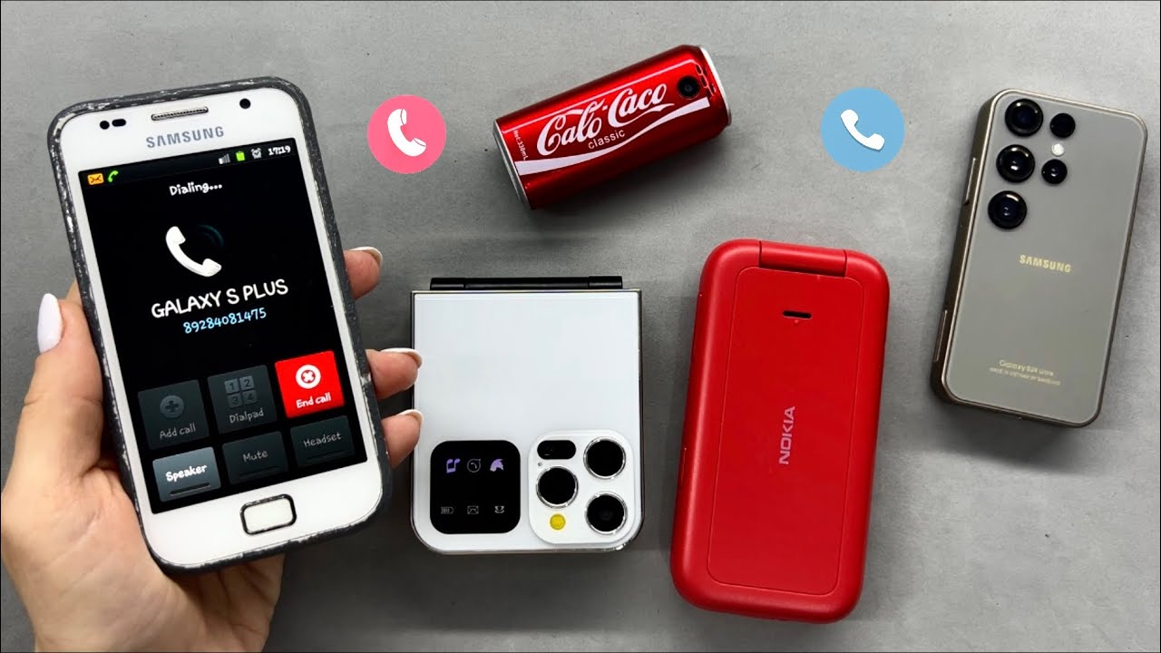 Samsung Galaxy S Plus Calling Nokia 2660 + Galaxy S24 Ultra + Pepsi Phone + i15 Pro
