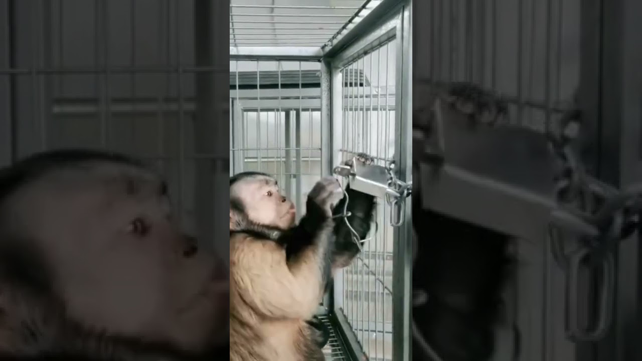 Chimpanzee opening Lock of cage | Smart Chimpanzee | Funny Video