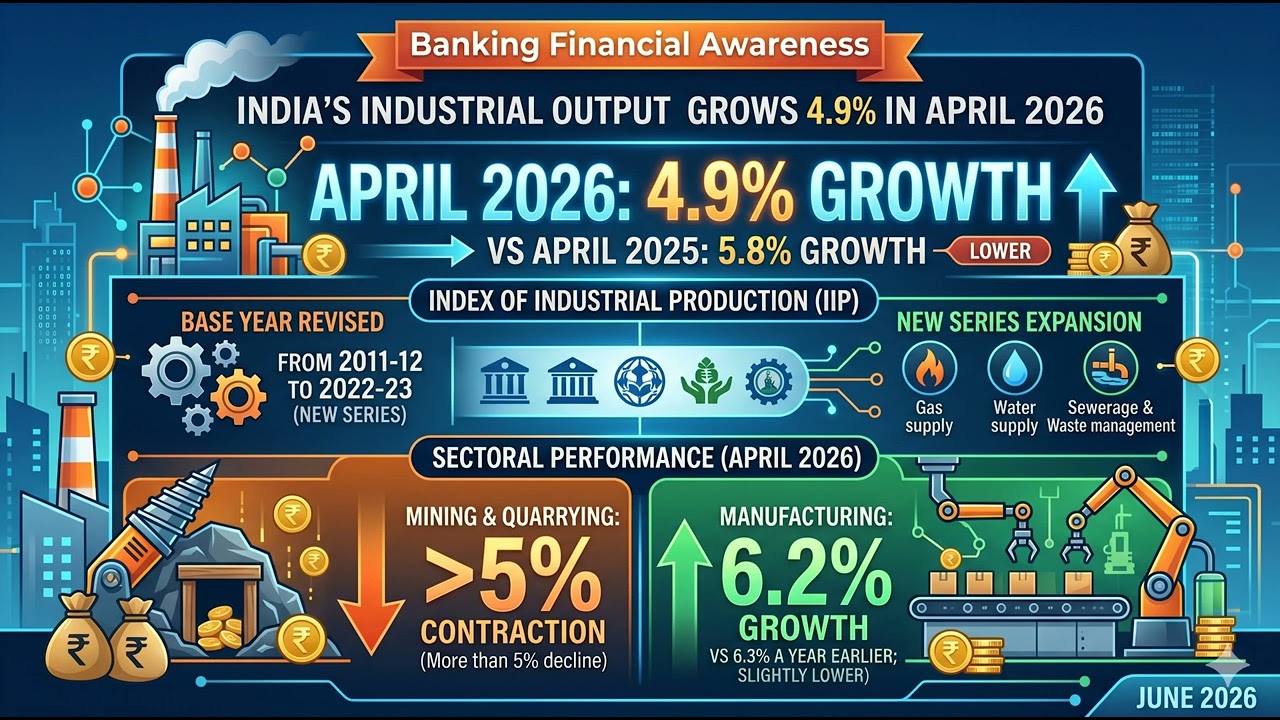 Industrial Output Grows 4.9% in April 2026 - BANKING FINANCIAL AWARENESS