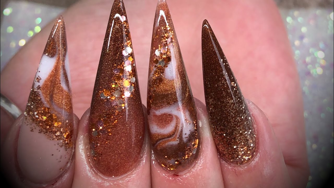 Acrylic nails - full autumnal set inc. NEW Tracy Lou stiletto tips