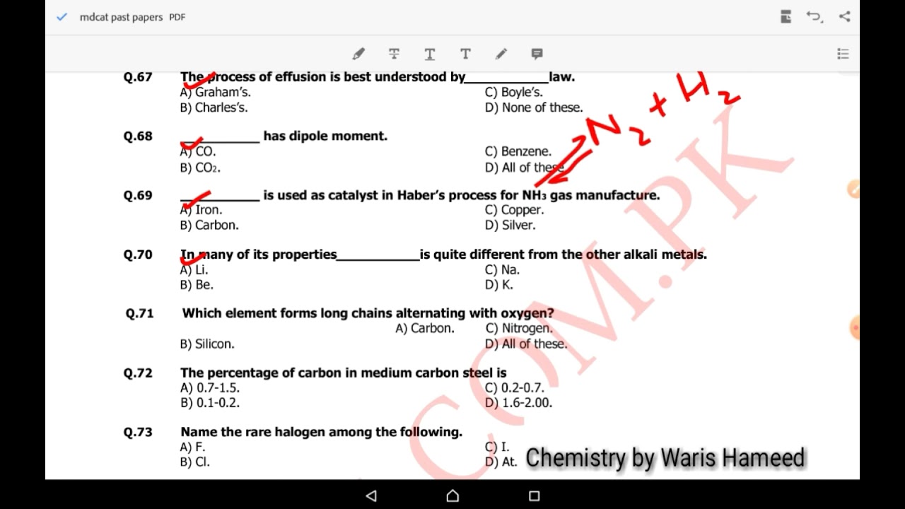 MDCAT & ECAT Chemistry solved paper | MCQs | 2018 | part 1 | 20MCQs | Chemistry by Waris Hameed