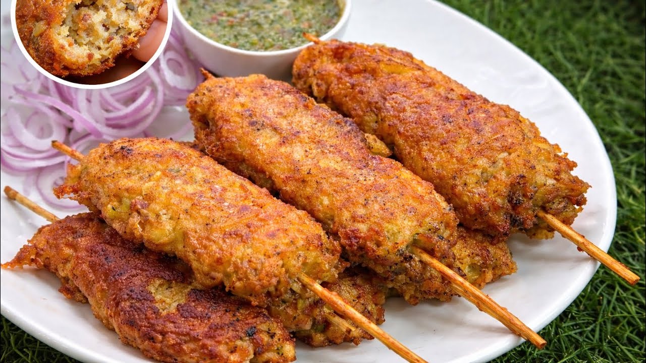 Crispy Chicken Sticks Recipe | Street Style Chicken Seekh on Stick | Easy Iftar Snack