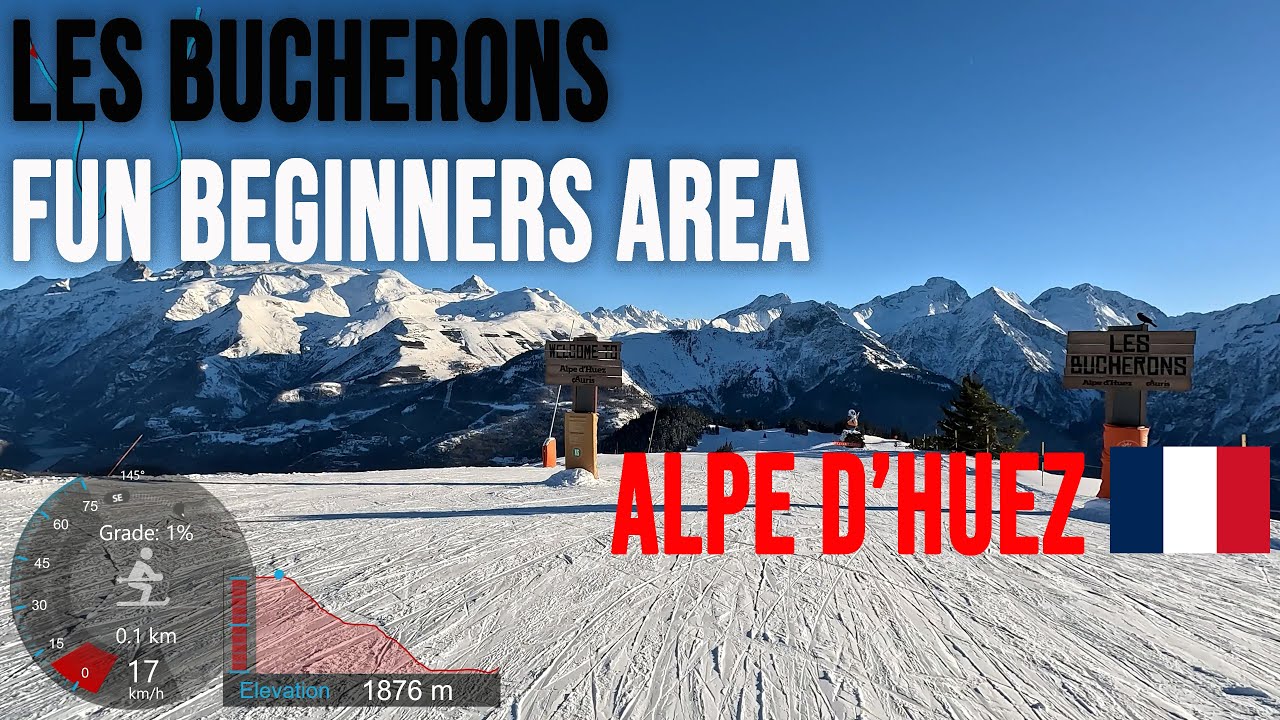 [4K] Skiing Alpe d'Huez, Les Bucherons - Fun Beginner Area @ Auris en Oisans, France, GoPro HERO11