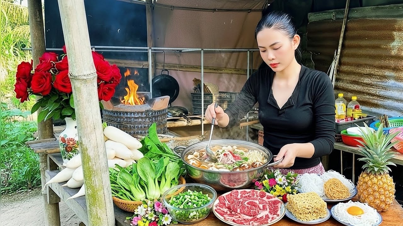 Countryside Life: Picking Garden Greens for a Relaxing Hot Pot Meal