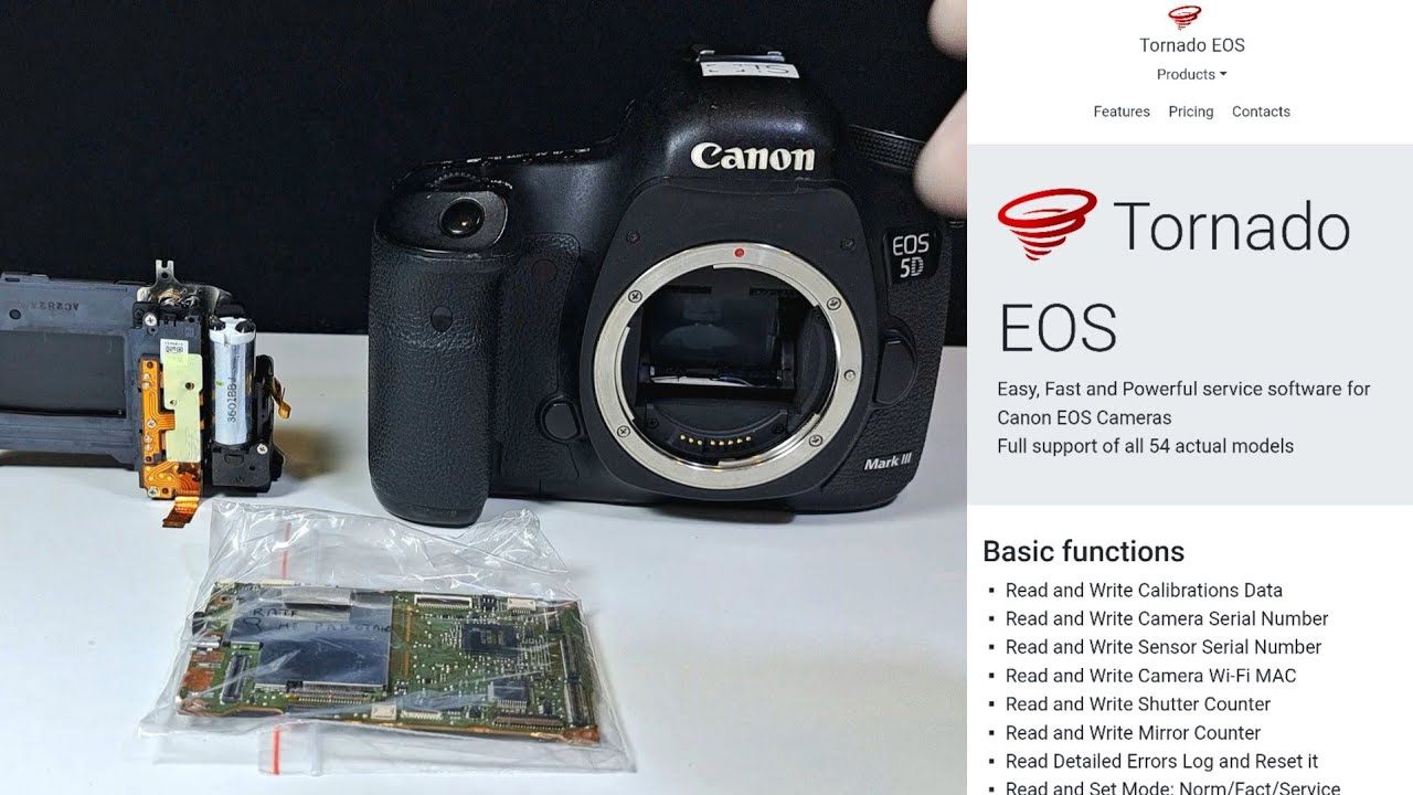 Tornado Eos замена главной платы,затвора и прошивка. пробег 0.8млн кадров canon 5d m3