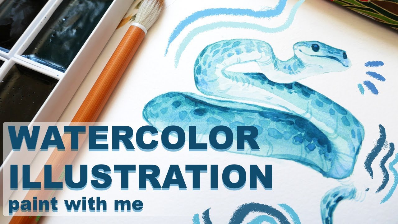 PAINT WITH ME: japanese gansai watercolor snake illustration