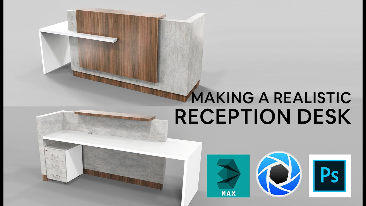 Realistic Reception Desk - 3D Modeling With Material Texture & Render.
