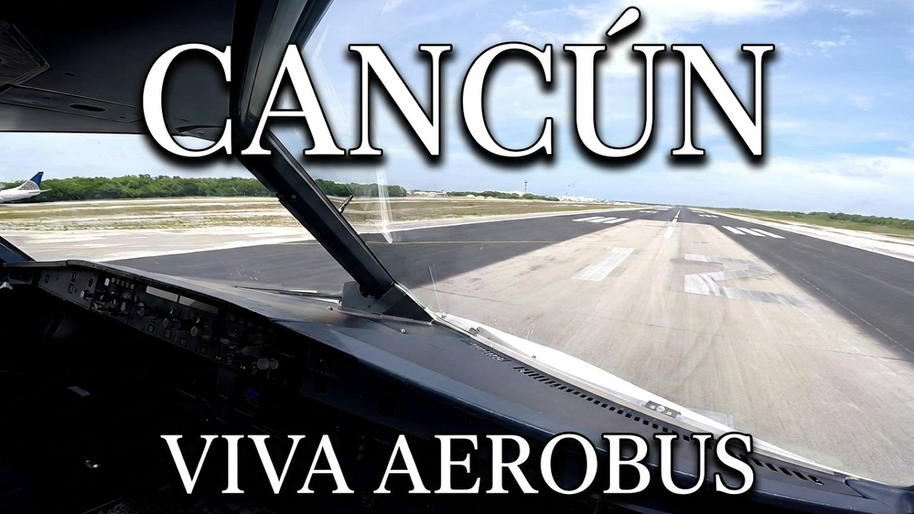 Despegue de Cancún con la vista del Piloto con Viva Aerobus
