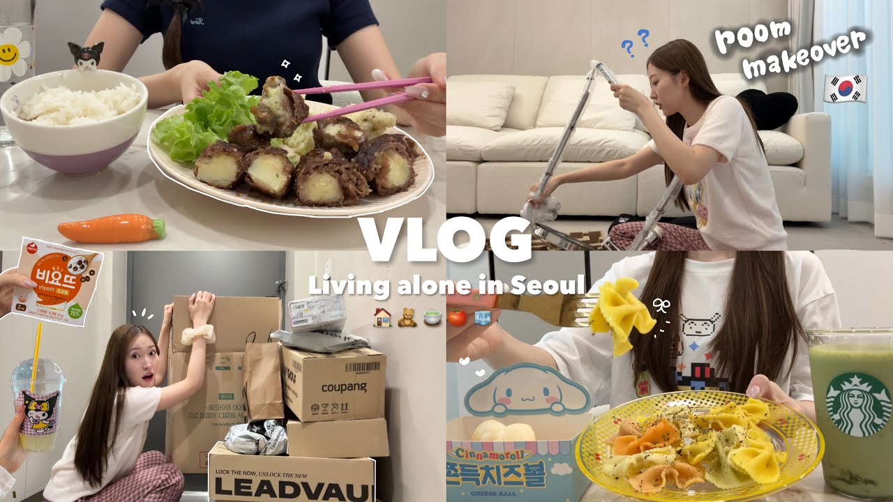 韓国在住一人暮らしの日常🏠韓国インテリアで新居を可愛くする💡🛌⊹⋆スーパーで食材爆買い🛒肉巻きポテト🍖🥔Room makeover🎀【Vlog】