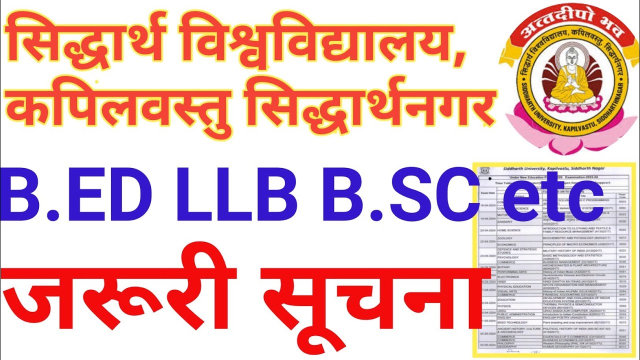 B.ED Exam Latest Update Today 2024//Siddharth University Notice News Today//BED LLB B.SC etc
