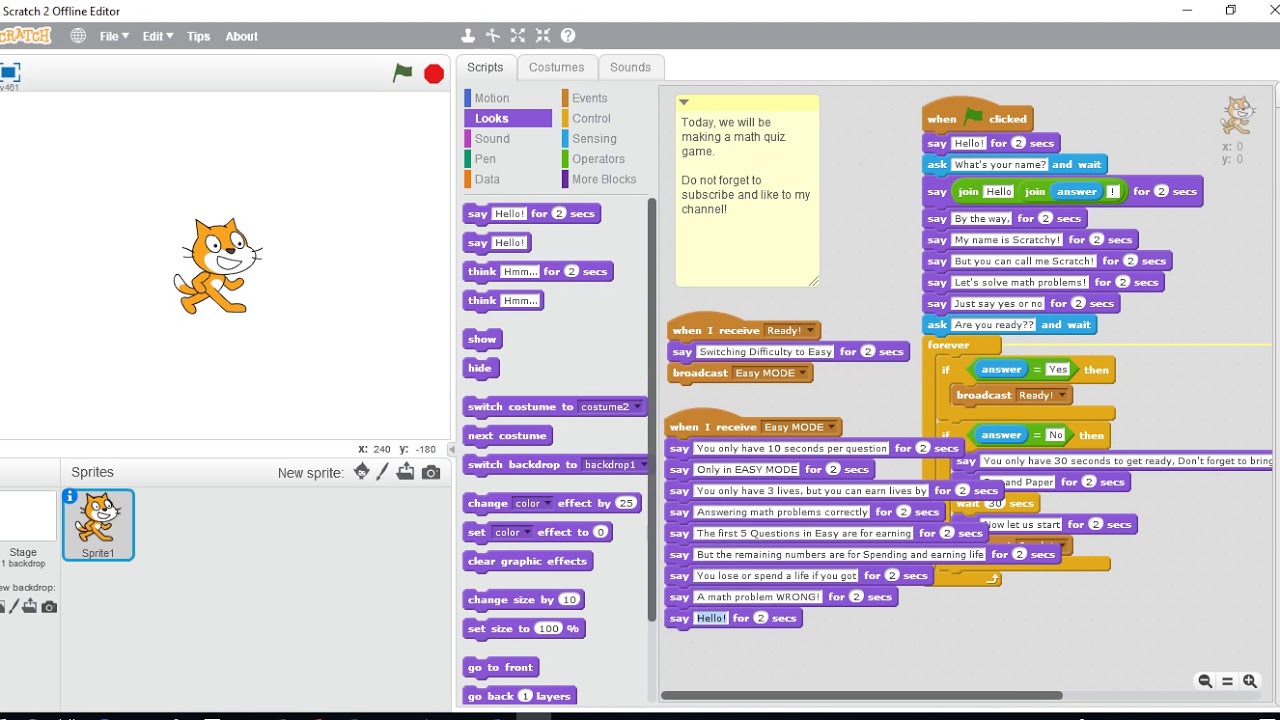 Scratch Tutorial Math Quiz Game
