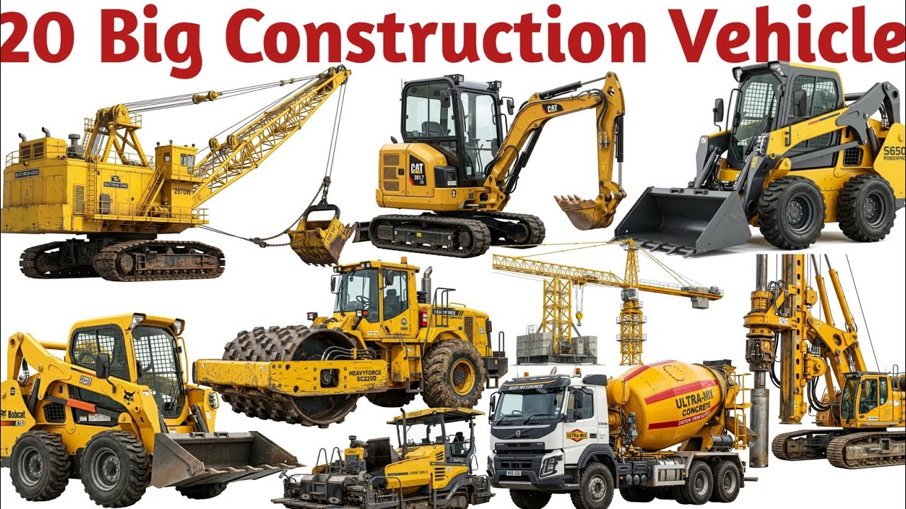 Learn 20 Construction Vehicles for Kids | Excavator Bulldozer Dump Truck | निर्माण वाहन