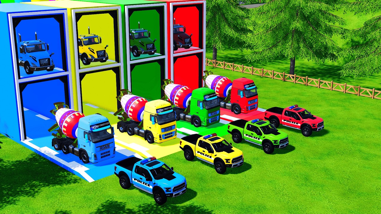 Garage with Colors -ALL MIXER TRUCK WITH FLATBED TRAILER TRUCK, SCANIA, WESTERN STAR, IVECO - FS22#2