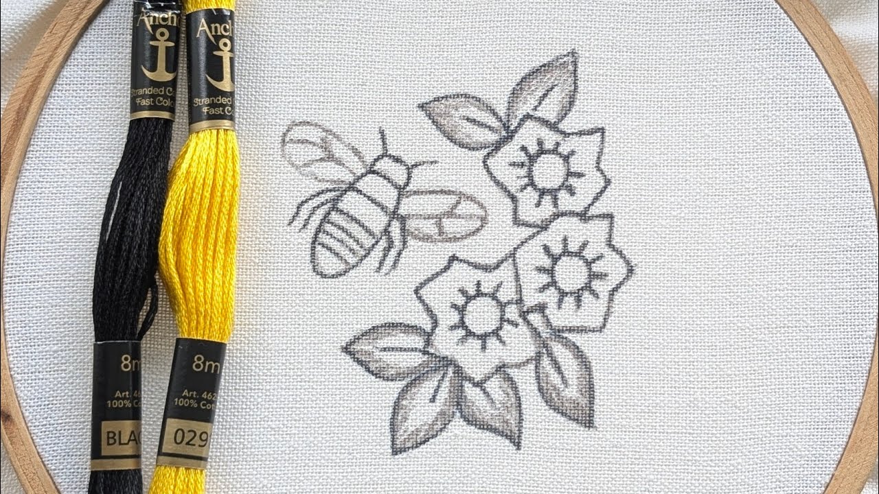 VERY EASY LITTLE FLOWERS AND HONEY BEE HAND EMBROIDERY DESIGN FOR BEGINNERS 